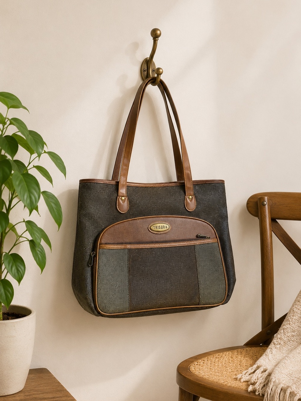 Vintage Jaguar Oversized Tote Bag Quiet Luxury Dark Academia Workwear Brown